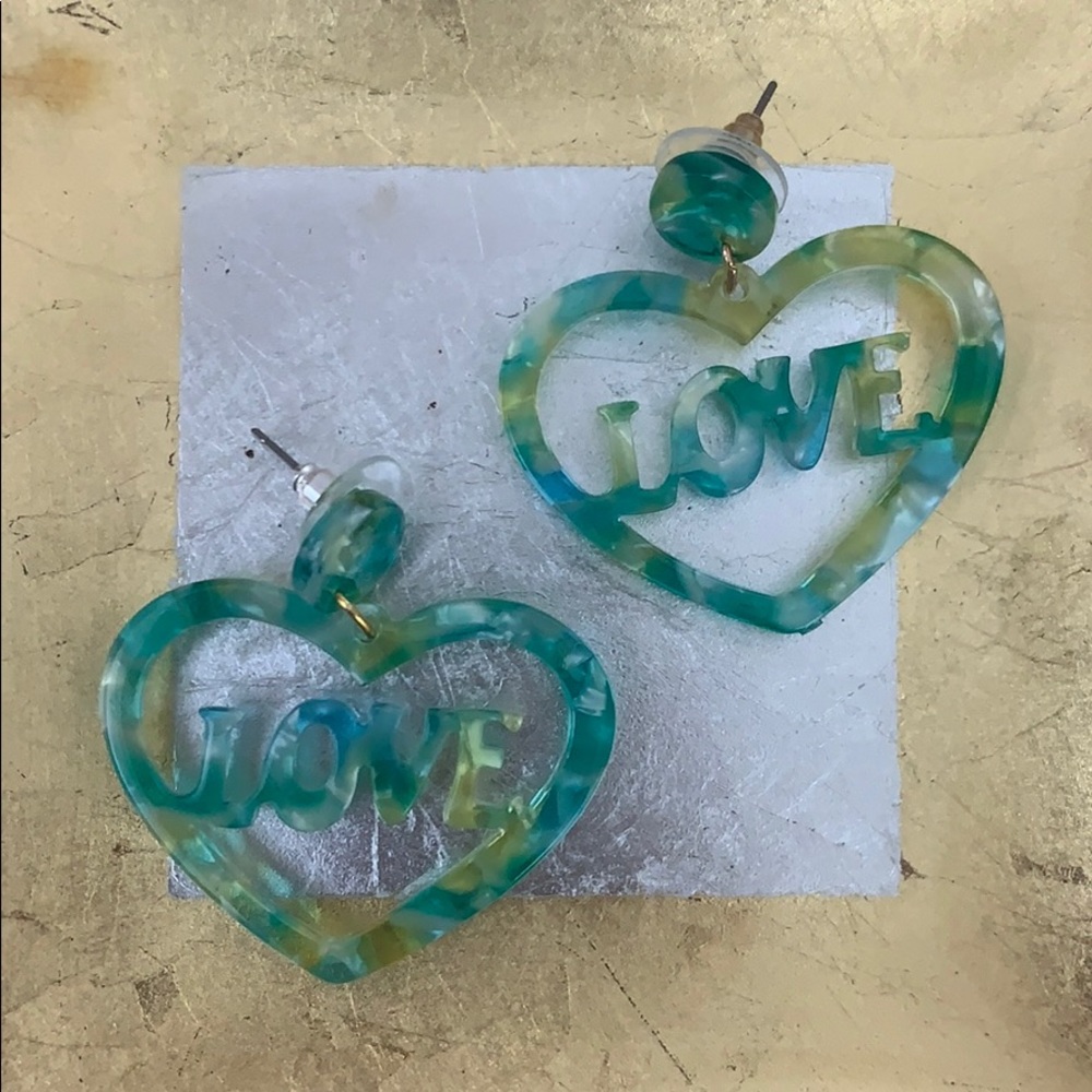 Acrylic Love Heart Stud Dangling Earrings